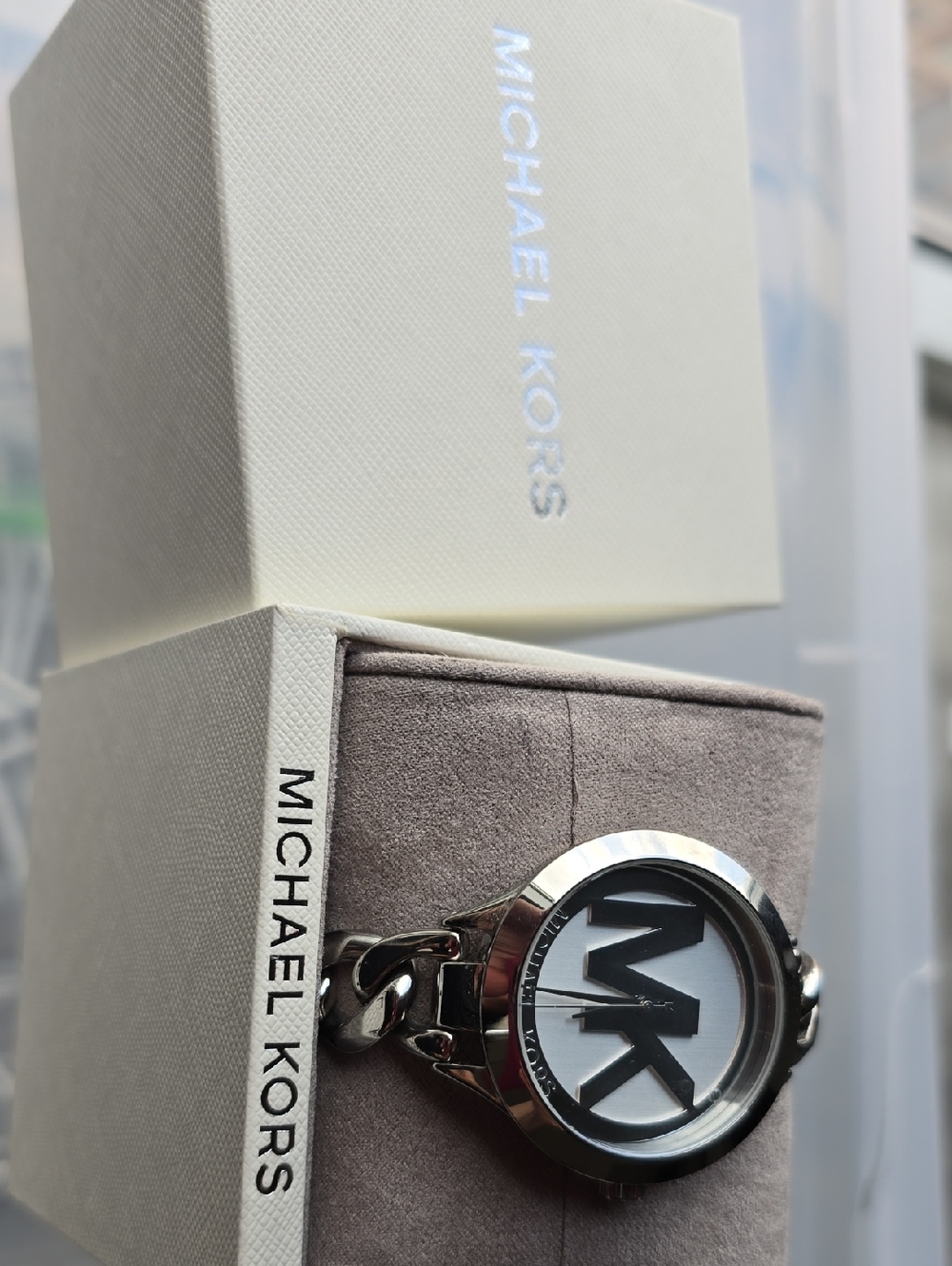 Michael Kors Women's Silver MK Logo Bracelet Watch